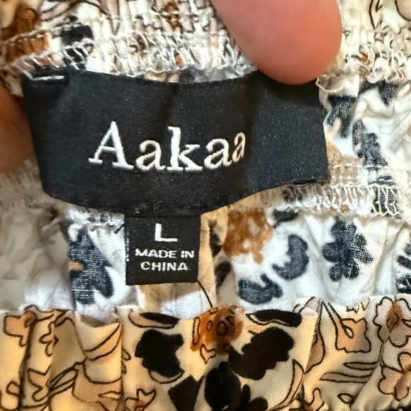 Aakaa Black Brown Cream Babydoll Floral Dress Midi - Picture 4 of 7